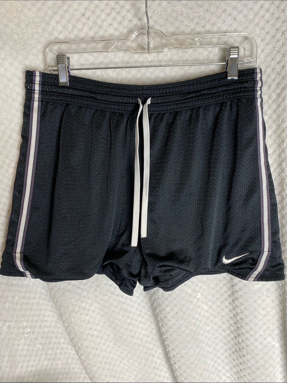 Nike Black Mesh Short Athletic Shorts with White Drawstring and Side Stripes